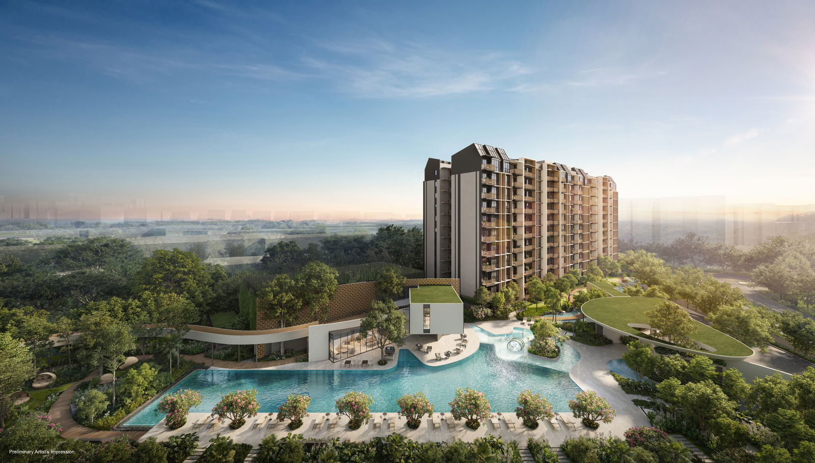 Premium modern residential towers, grand clubhouse, and 50m lap pool at Norwood Grand near Woodlands