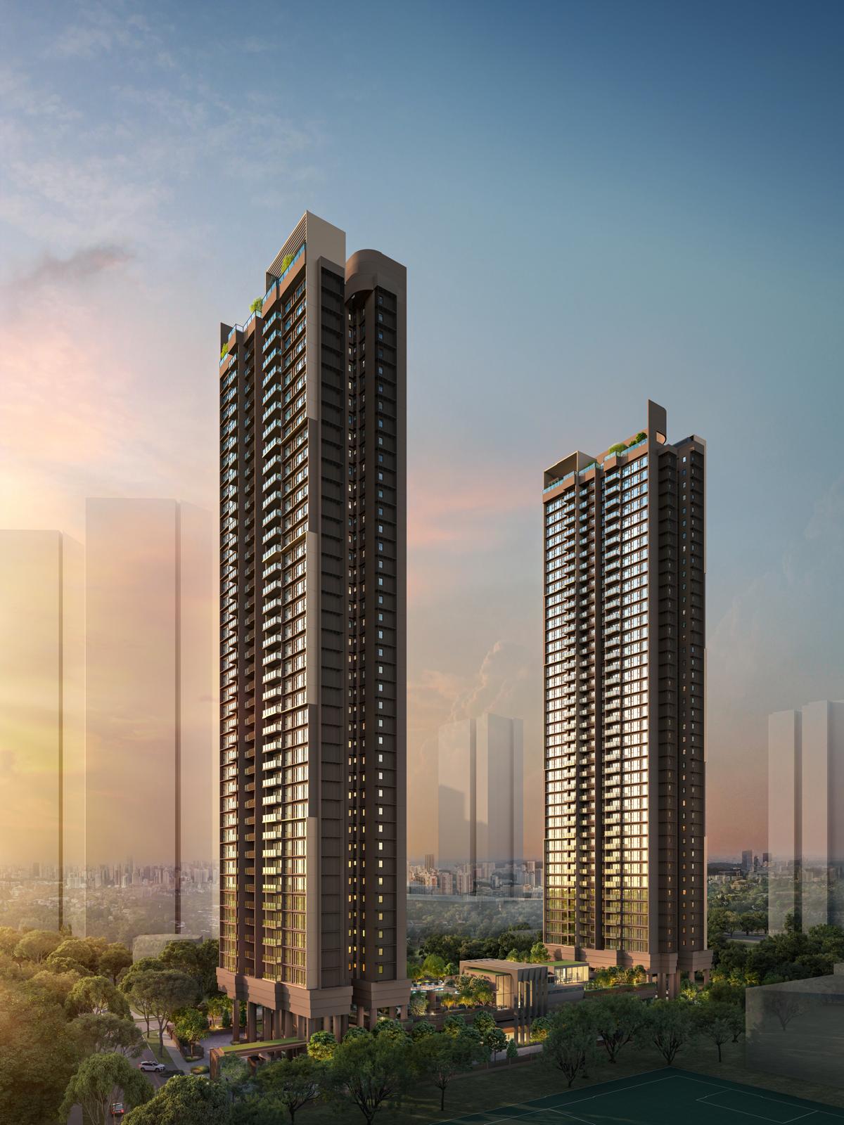 Towering 40-storey modern residential blocks and luxury pools at Penrith near Queenstown MRT, Margar
