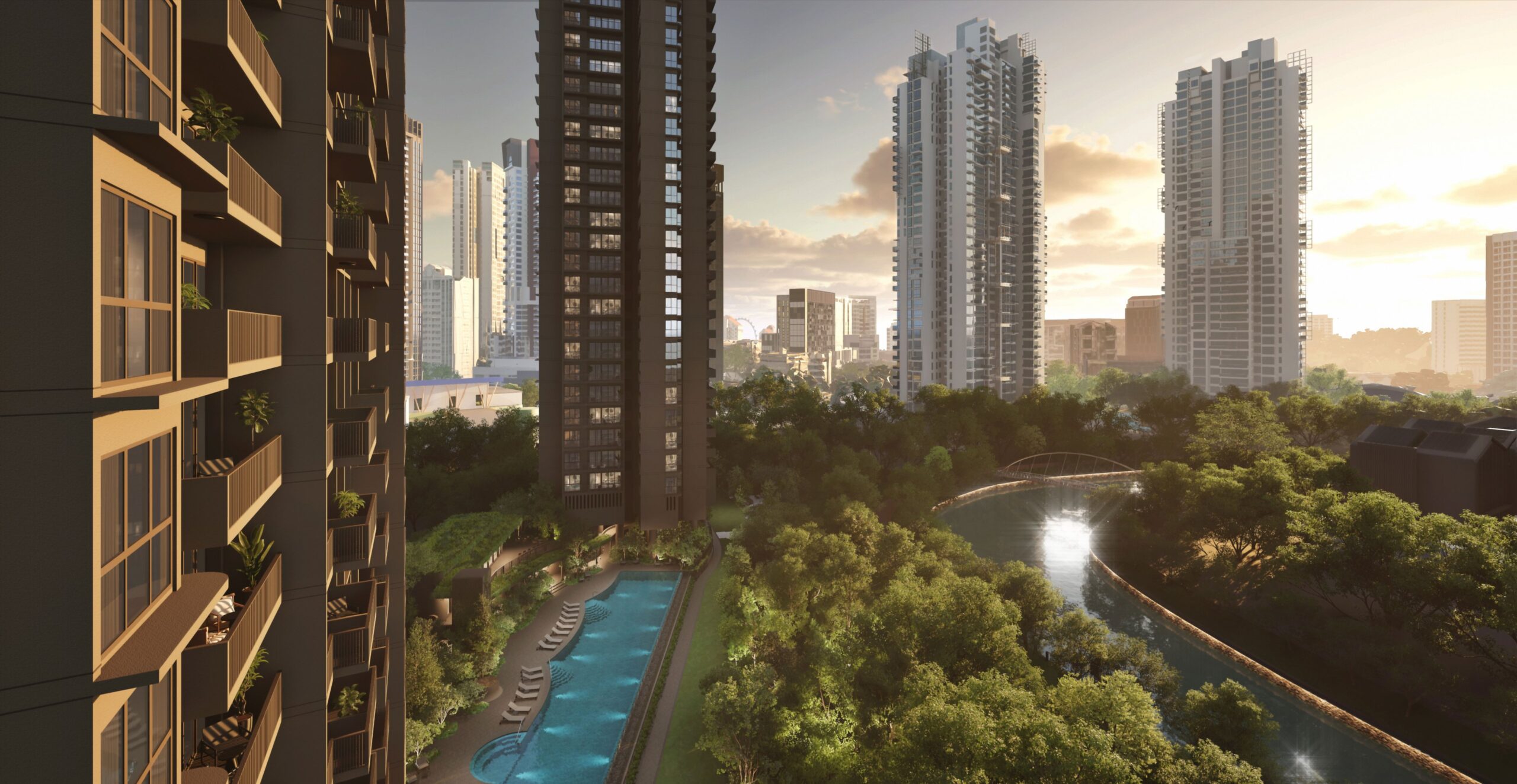 Sleek twin 36-storey luxury residential towers of River Modern fronting the Singapore River