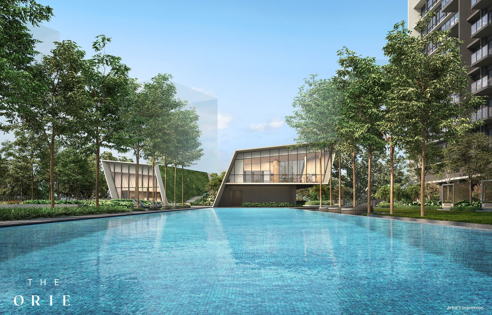 Majestic view of The Orie's twin 40-storey luxury residential towers soaring over Lorong 1 Toa Payoh